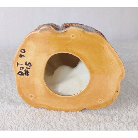 Owl Figurine Ceramic Glossy Finish 6.25" Brown Cream Signed DOT 90' Bird Warm Co - Picture 6 of 10